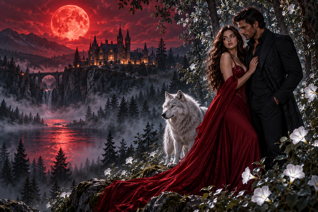 After She Died Under the Blood Moon — moonlit story illustration